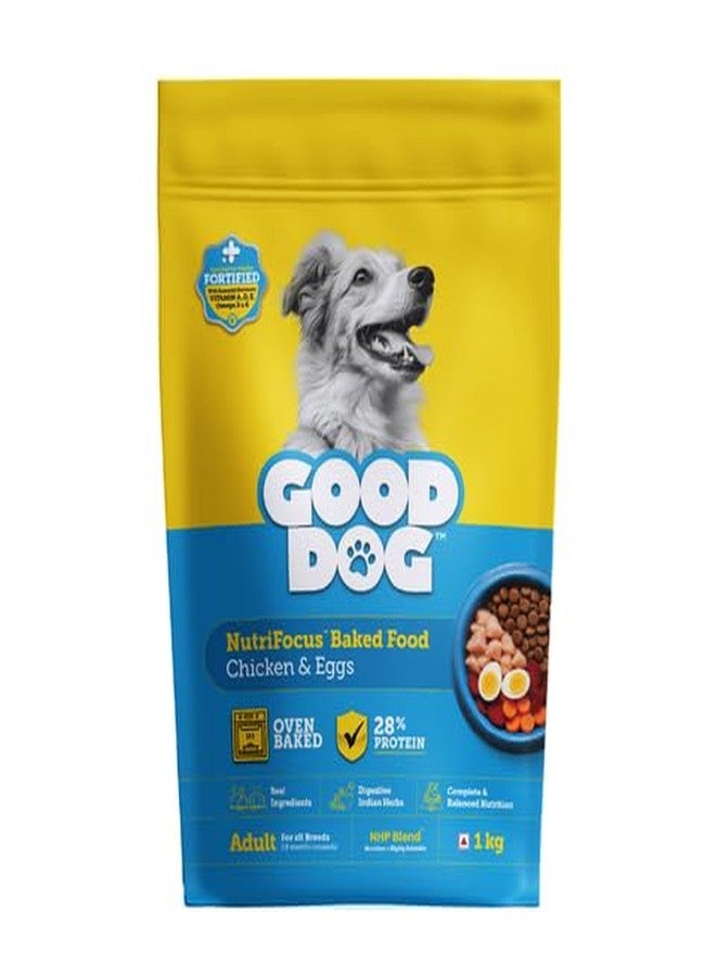 Good Dog Adult Dry Dog Food | Oven Baked | Real Chicken & Eggs | 1 Kg | High-Protein | High Palatability | Nutritionally Formulated with Vitamins & Minerals | Indian Herbs | Suitable for All Breeds - Image 1